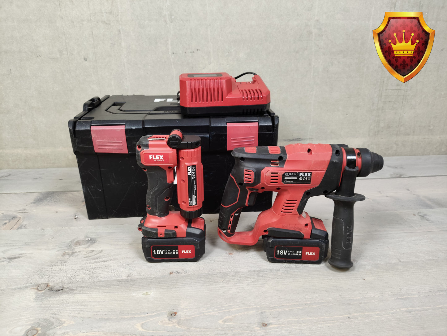 Flex 18V klopboormachine set met LED-werklamp accu’s en lader