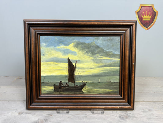 Olieverfschilderij zeegezicht met zeilboot – ingelijst
