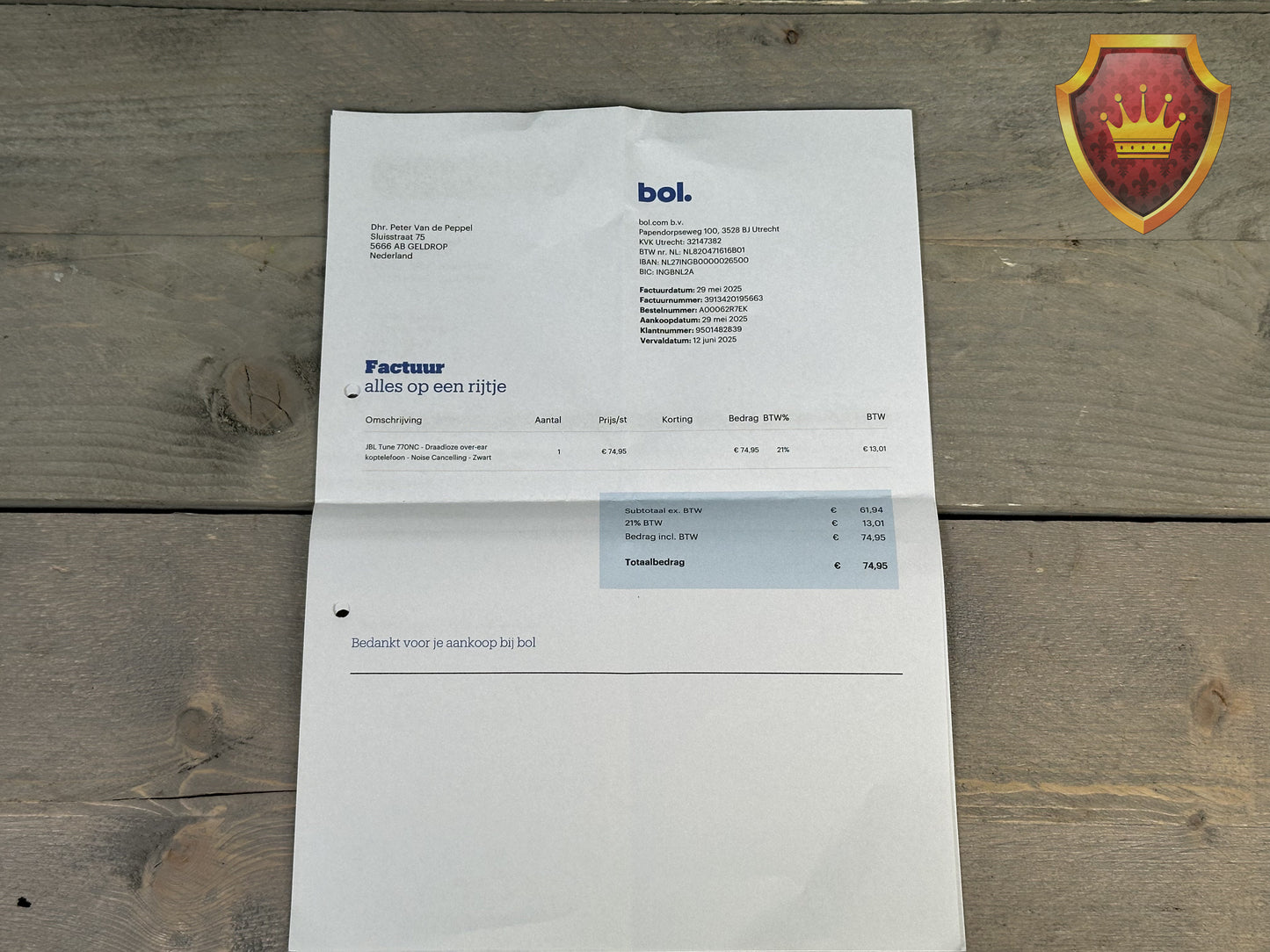JBL Tune 770NC Draadloze Koptelefoon Zwart