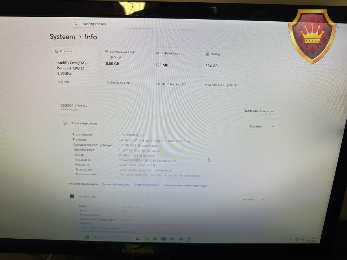 Lenovo ThinkCentre M900 Tiny i5-6500T 8GB 256GB SSD