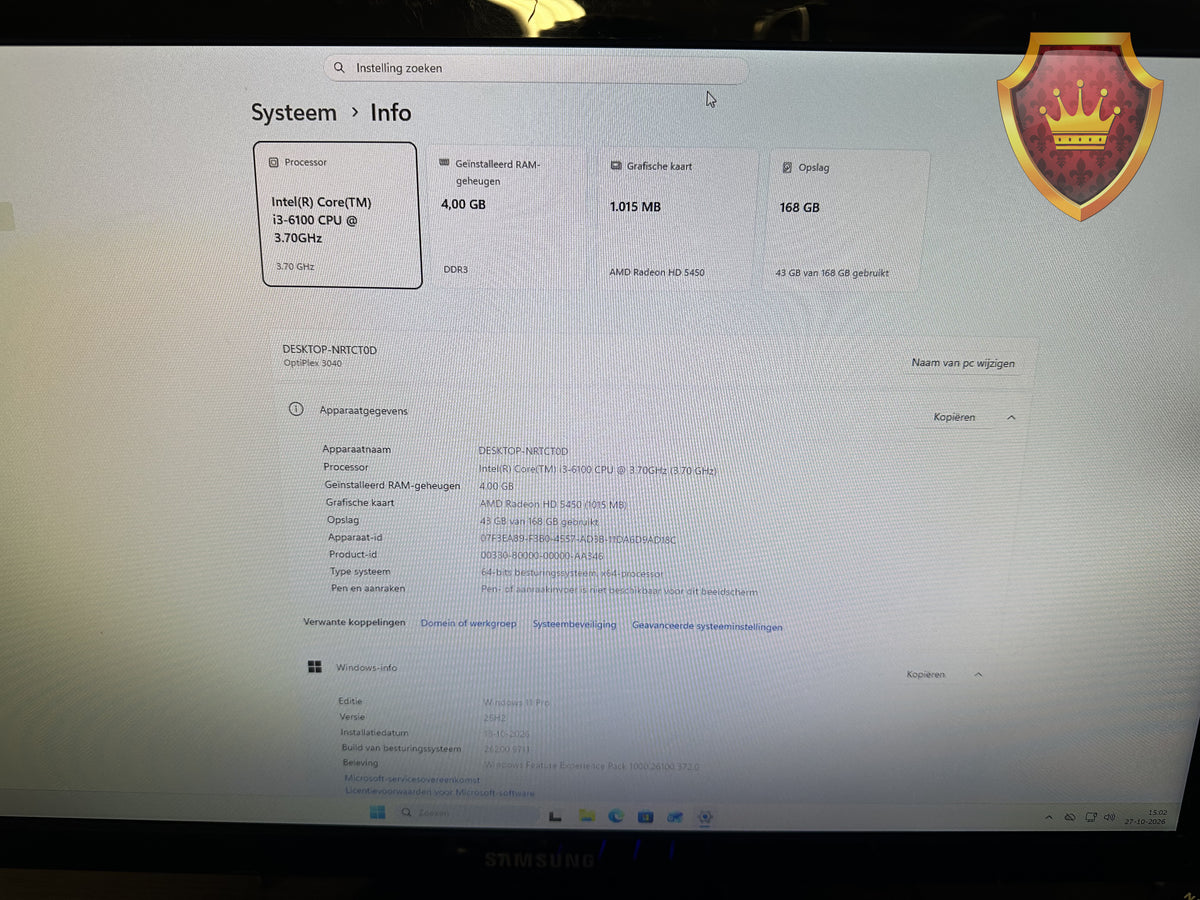 Dell OptiPlex 3040 SFF i3-6100 4GB 180GB SSD