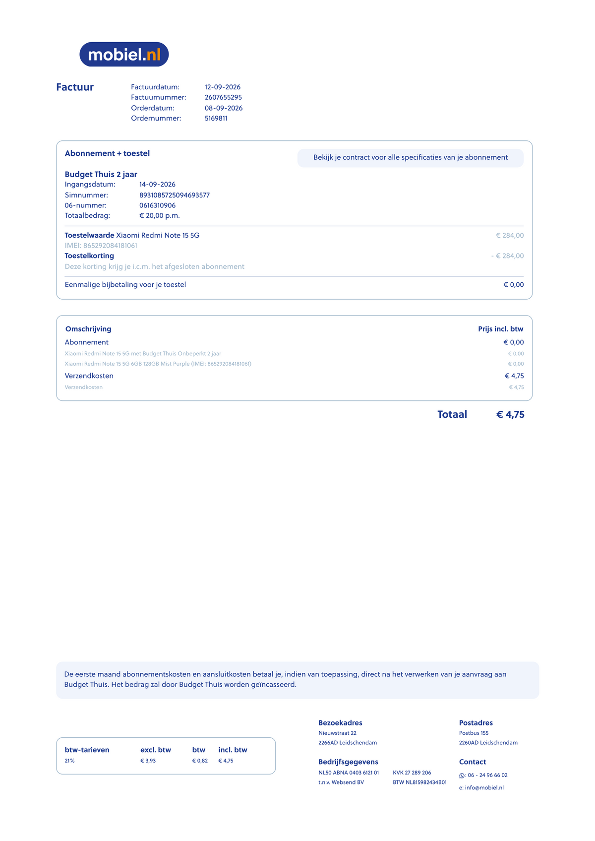 Xiaomi Redmi Note 15 5G 6GB 128GB Mist Purple + Aankoopbewijs