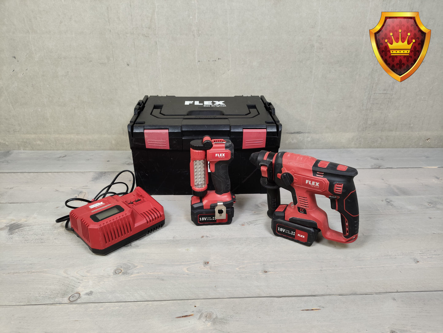 Flex 18V klopboormachine set met LED-werklamp accu’s en lader
