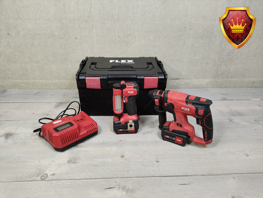 Flex 18V klopboormachine set met LED-werklamp accu’s en lader