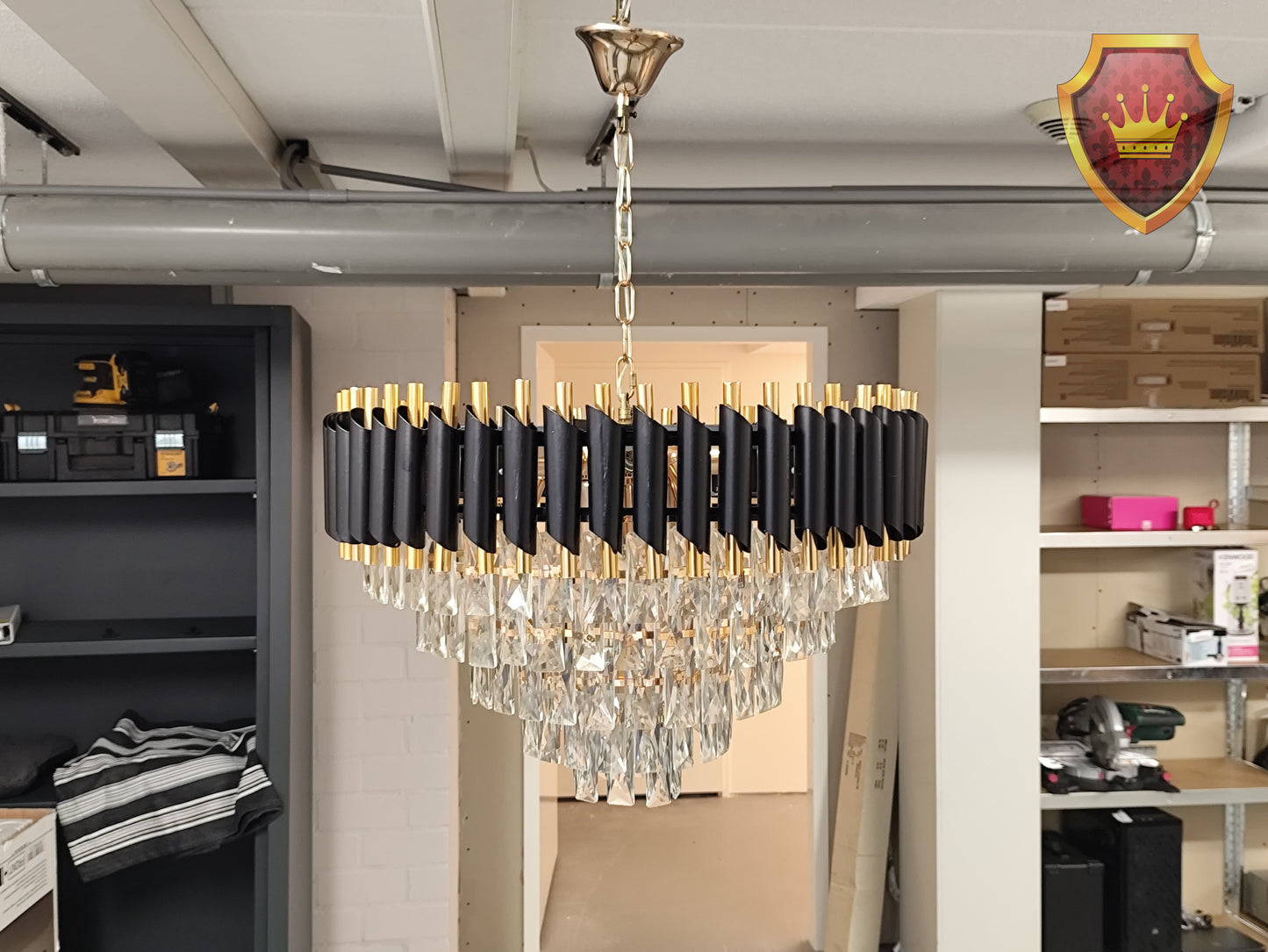 Kristallen kroonluchter 12 lichtpunten zwart goud Ø60cm