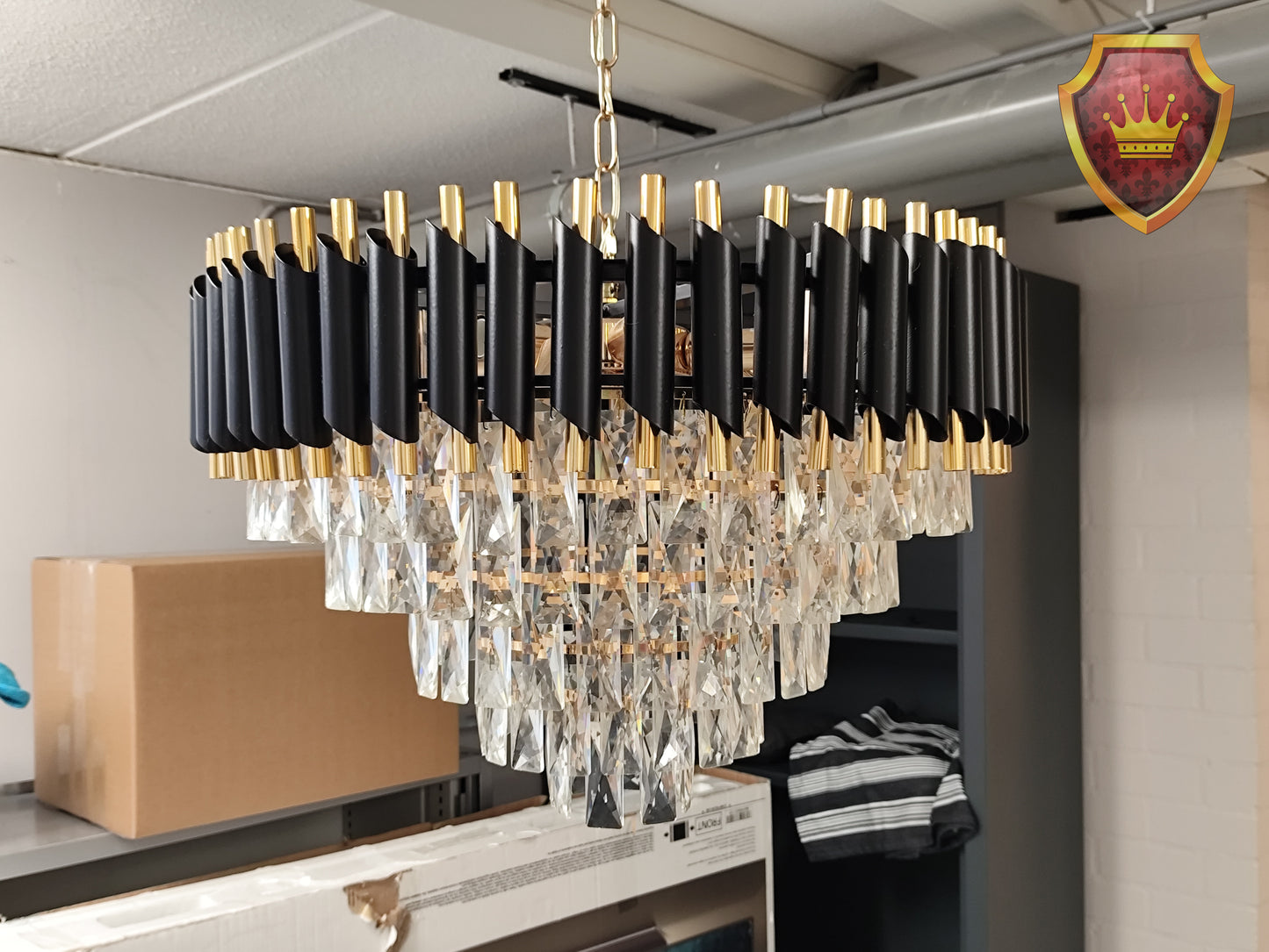 Kristallen kroonluchter 12 lichtpunten zwart goud Ø60cm