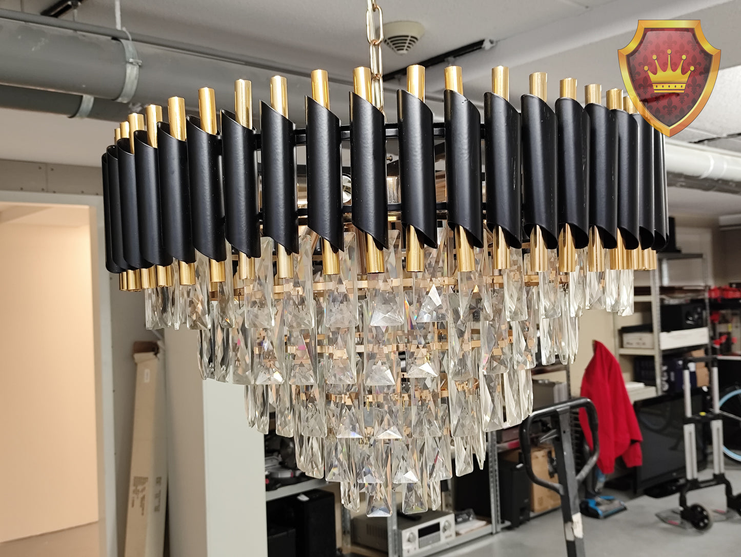 Kristallen kroonluchter 12 lichtpunten zwart goud Ø60cm