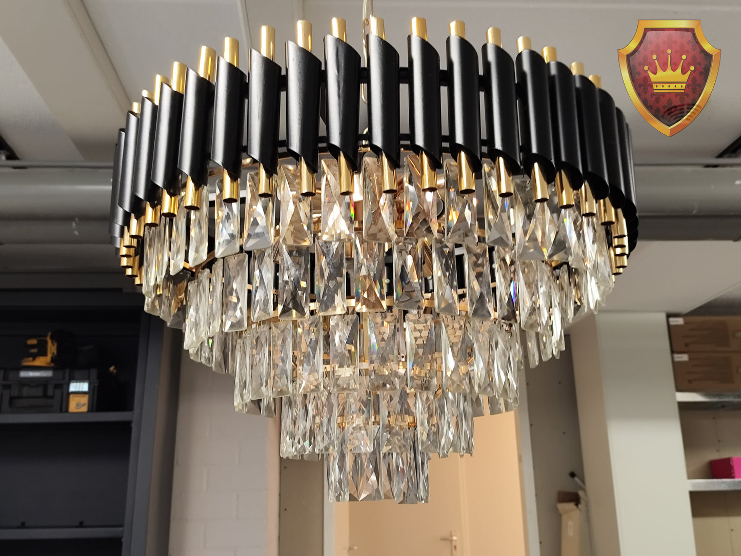 Kristallen kroonluchter 12 lichtpunten zwart goud Ø60cm