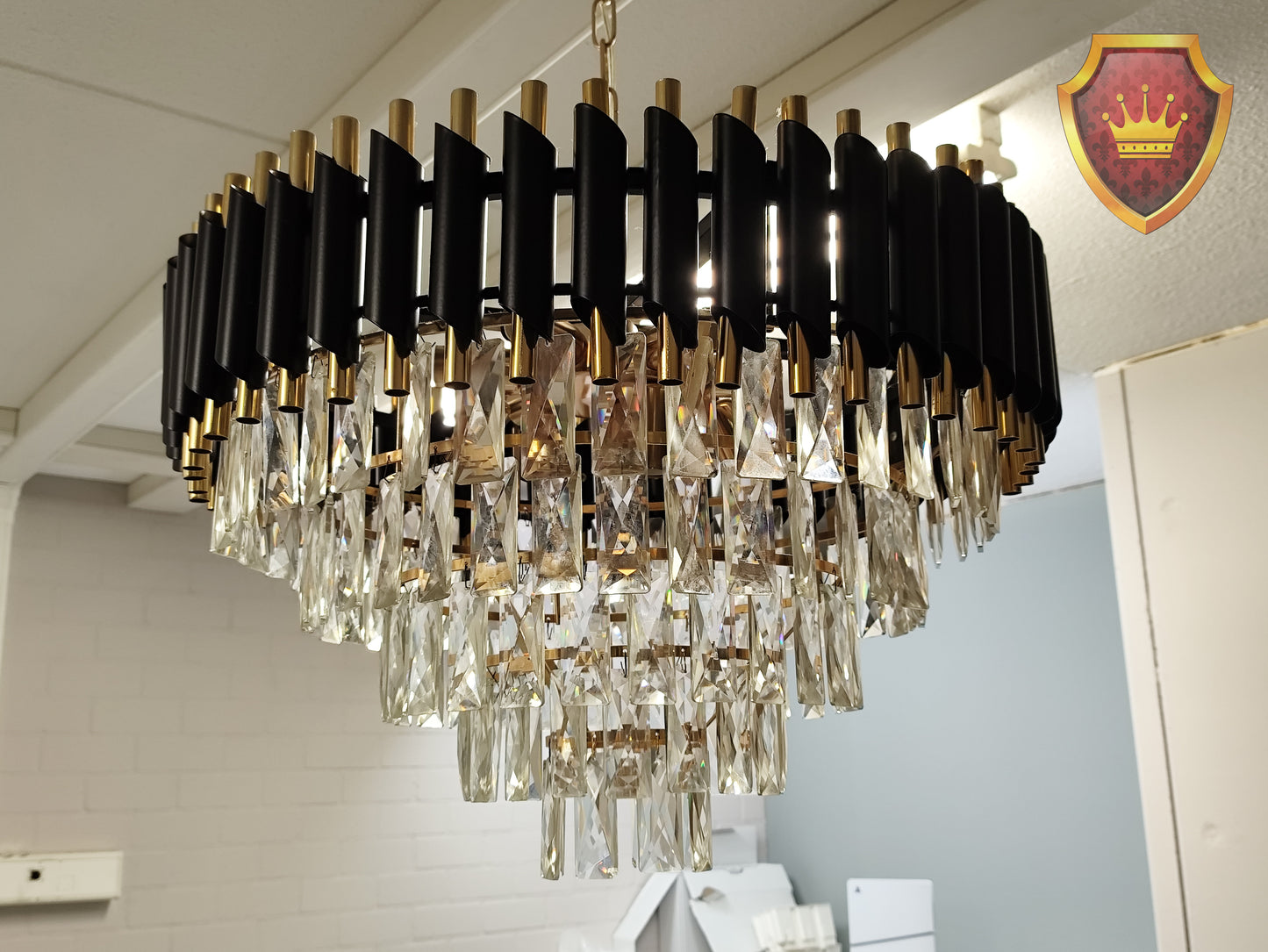 Kristallen kroonluchter 12 lichtpunten zwart goud Ø60cm
