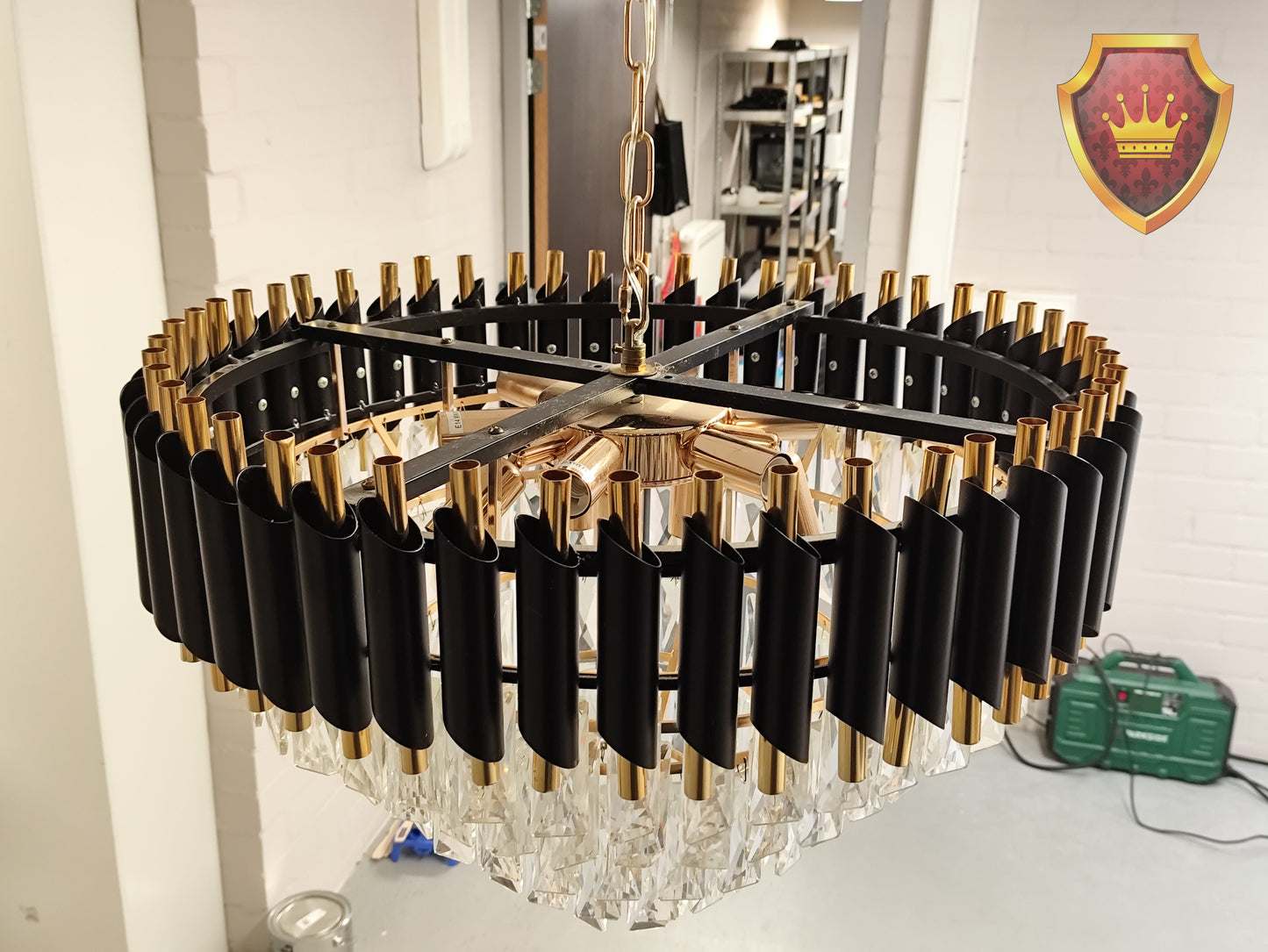 Kristallen kroonluchter 12 lichtpunten zwart goud Ø60cm