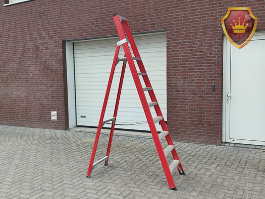 Professionele Dubbele Trapladder 2x8 Treden Rood