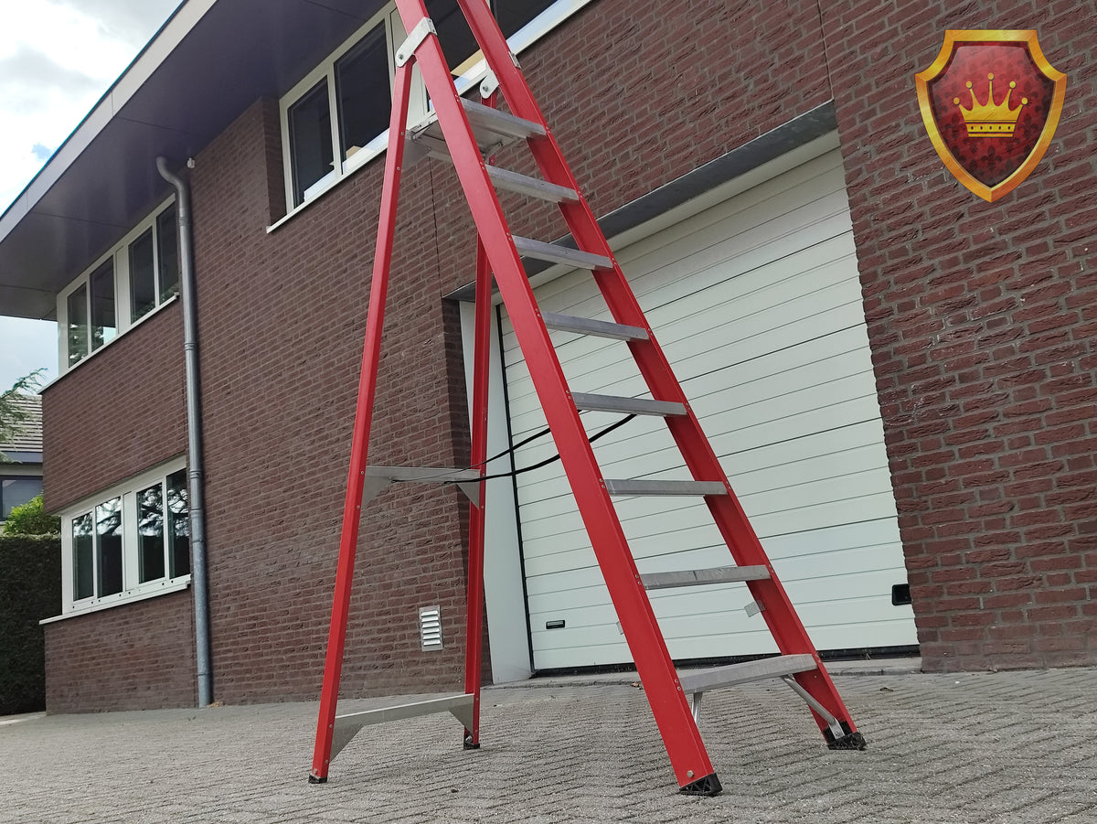 Professionele Dubbele Trapladder 2x8 Treden Rood