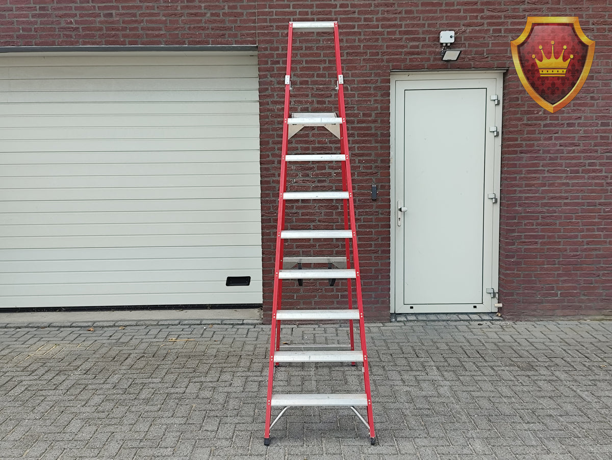 Professionele Dubbele Trapladder 2x8 Treden Rood
