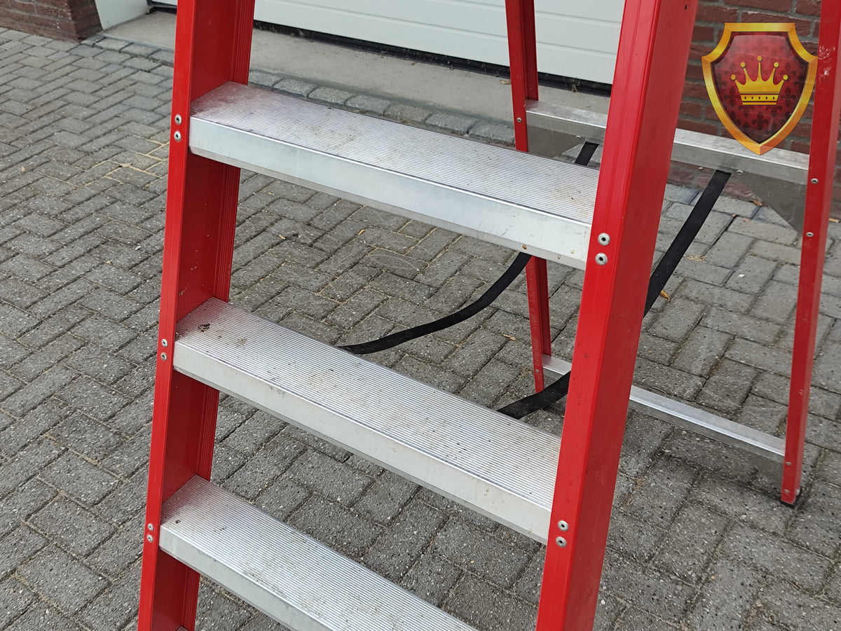 Professionele Dubbele Trapladder 2x8 Treden Rood